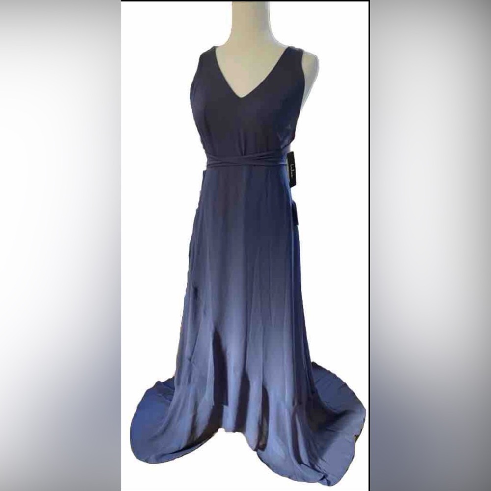 NWT Lulu’s Slate Blue Long Sheer Dress/Gown